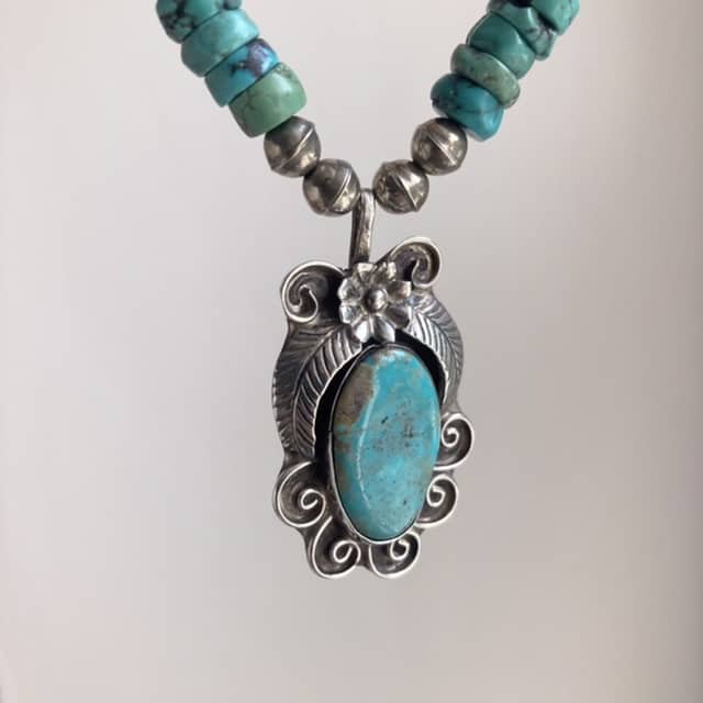 Stunning Vintage Navajo Sterling Silver Turquoise Necklace - Woven Earth