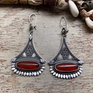 Vintage Indian sterling silver carnelian earrings