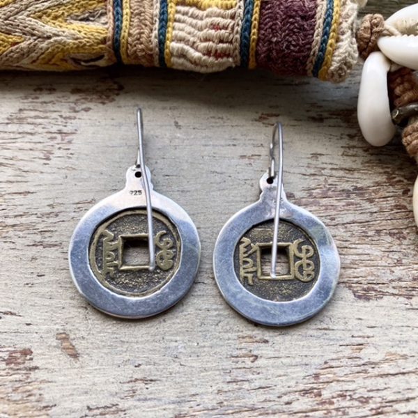 Vintage sterling silver lucky coin earrings