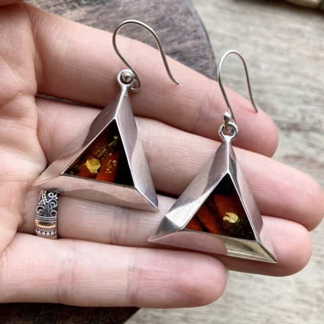 Vintage chunky sterling silver amber triangle earrings