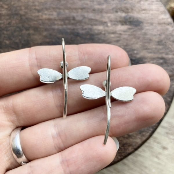 Handmade solid silver dragonfly earrings