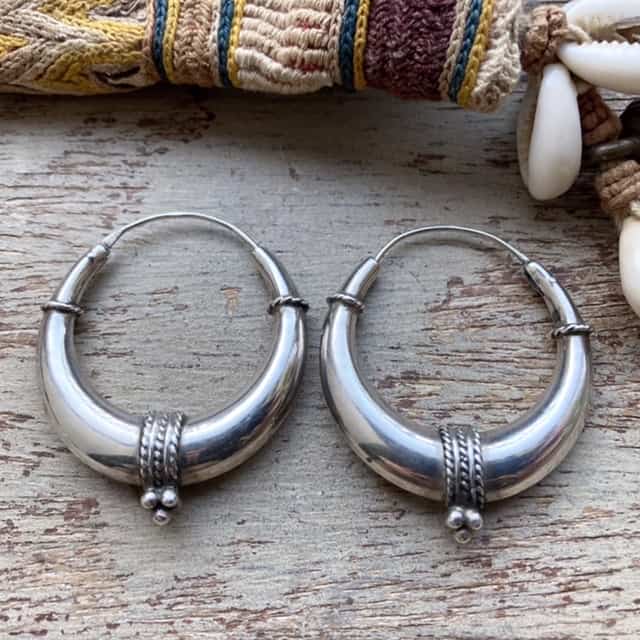 Large vintage Indian sterling silver hoops
