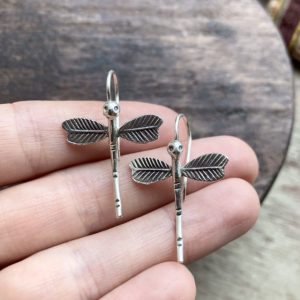 Handmade solid silver dragonfly earrings