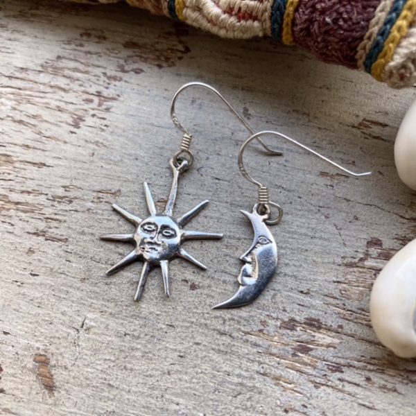 Vintage sterling silver celestial sun and moon earrings