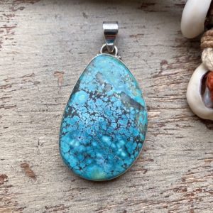 Vintage sterling silver spiderweb turquoise pendant