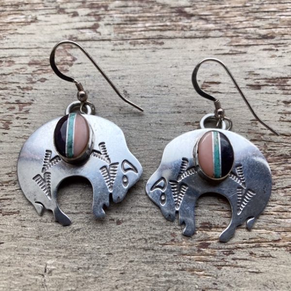 Vintage Navajo sterling silver bison earrings