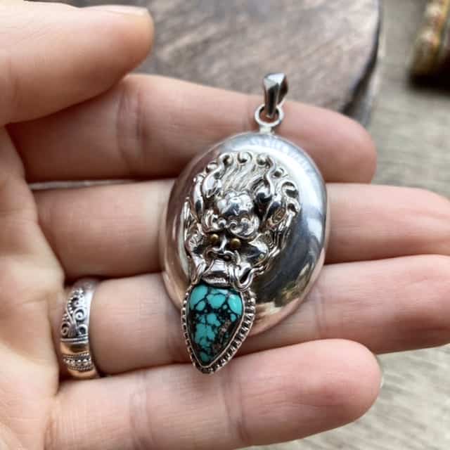 Vintage sterling silver and turquoise dragon pendant