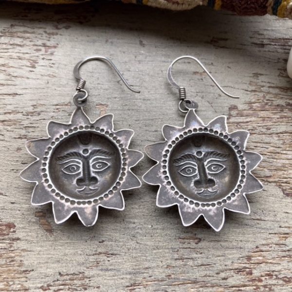 Vintage Indian sterling silver celestial sun earrings