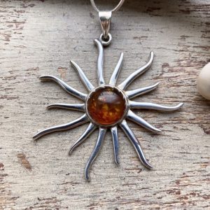 Vintage sterling silver amber sunburst necklace