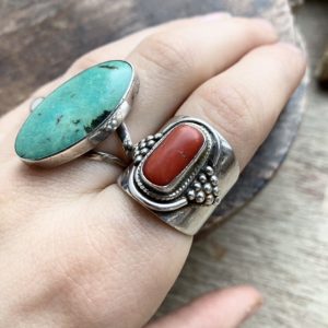 Vintage sterling silver red coral ring
