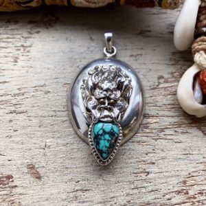 Vintage sterling silver and turquoise dragon pendant