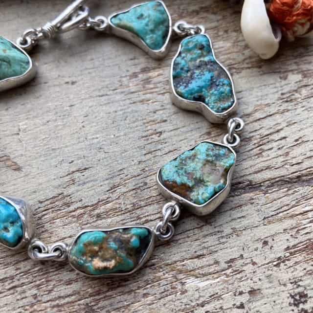 Vintage Mexican solid silver raw turquoise bracelet