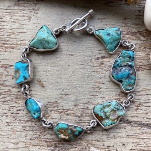 Vintage Mexican solid silver raw turquoise bracelet