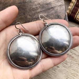 Vintage Indian Solid Silver Disc Earrings