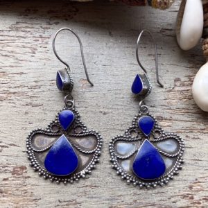 Vintage Afghan sterling silver lapis lazuli earrings
