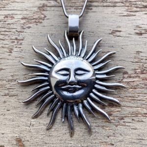 Vintage solid silver celestial sun necklace