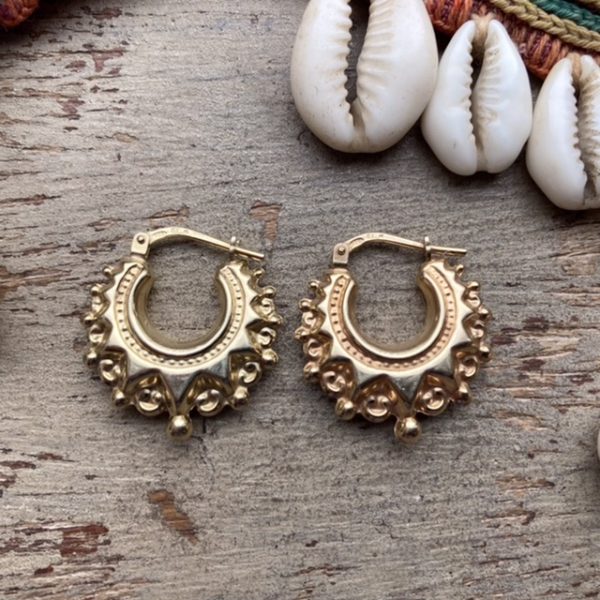 Gold plated sterling silver ornate hoops