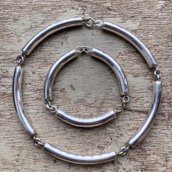 Vintage minimalist chunky sterling silver necklace and bracelet set