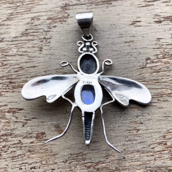 Vintage sterling silver rainbow moonstone moth pendant