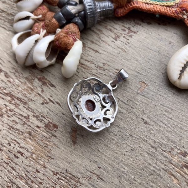 Vintage ornate sterling silver amber pendant