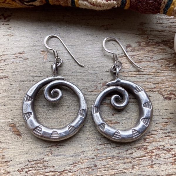 Handmade heavy solid silver spiral earrings