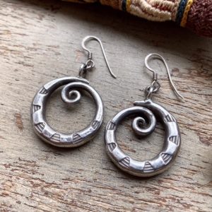 Handmade heavy solid silver spiral earrings