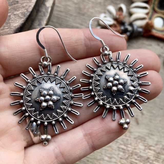 Vintage Indian ornate solid silver earrings