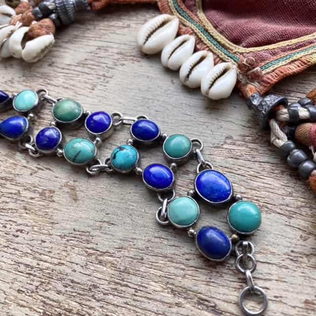 Vintage sterling silver, turquoise and lapis lazuli bracelet
