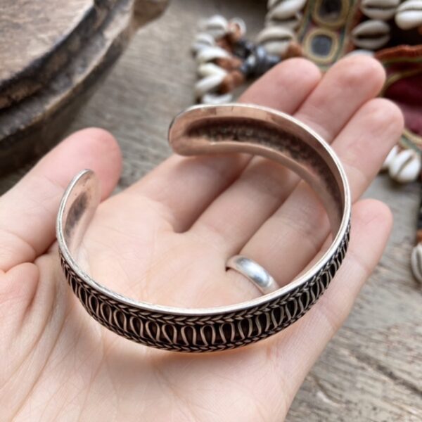 Vintage chunky ornate solid silver cuff bangle