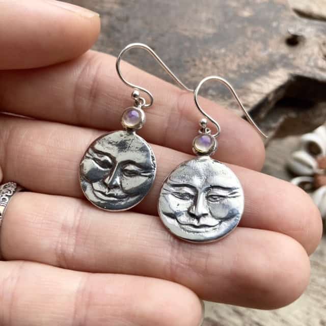 Vintage sterling silver man in the moon earrings