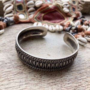 Vintage chunky ornate solid silver cuff bangle