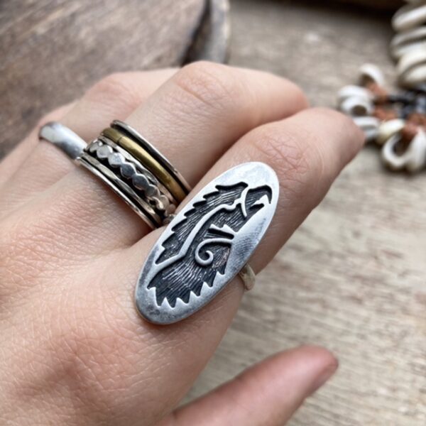 Vintage solid silver Native American eagle ring