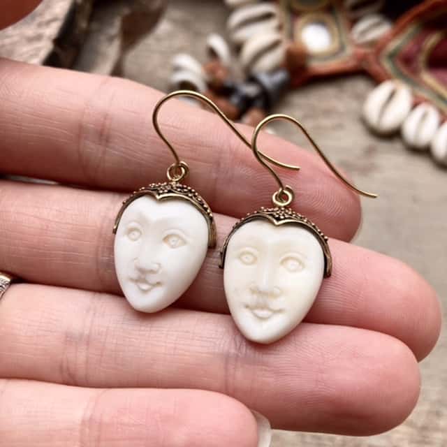 Vintage sterling silver gilt carved face earrings