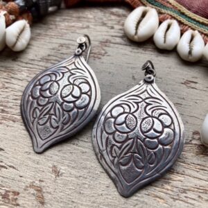 Large vintage sterling silver engraved earrings