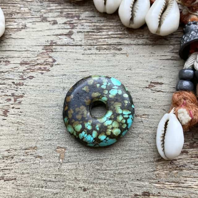 Vintage natural turquoise donut pendant