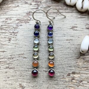 Vintage sterling silver rainbow chakra crystal earrings