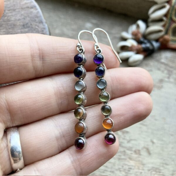 Vintage sterling silver rainbow chakra crystal earrings
