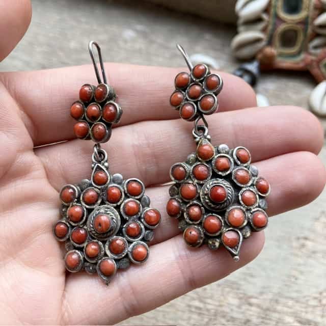 Vintage Tibetan sterling silver coral earrings