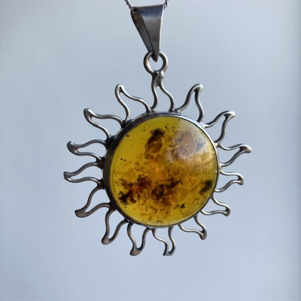 Vintage sterling silver amber sun necklace