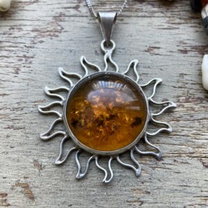 Vintage sterling silver amber sun necklace