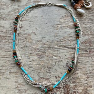 Vintage Navajo liquid sterling silver and turquoise necklace