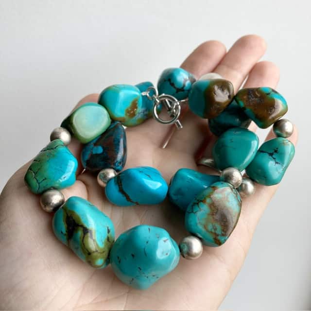 Vintage chunky natural turquoise and sterling silver necklace
