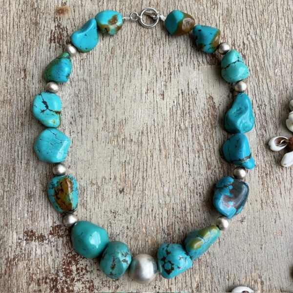 Vintage chunky natural turquoise and sterling silver necklace