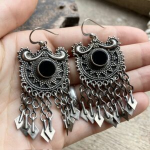 Vintage sterling silver and onyx bohemian earrings