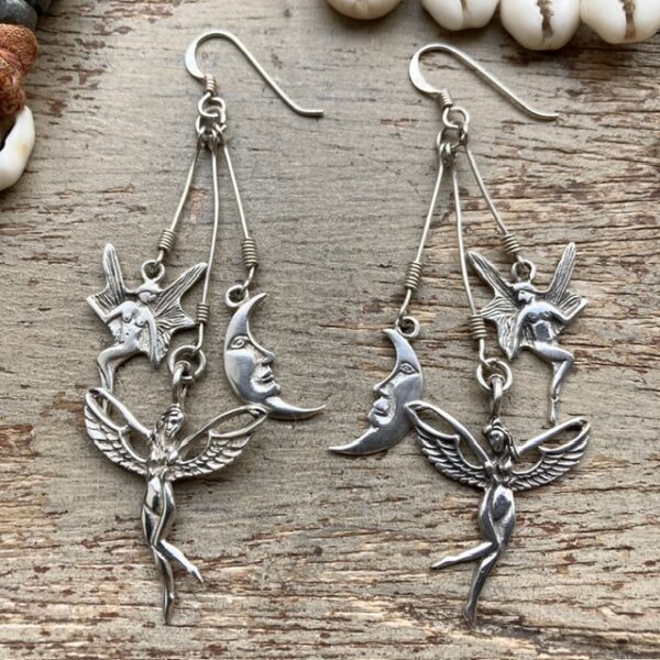 Vintage sterling silver fairy moon earrings