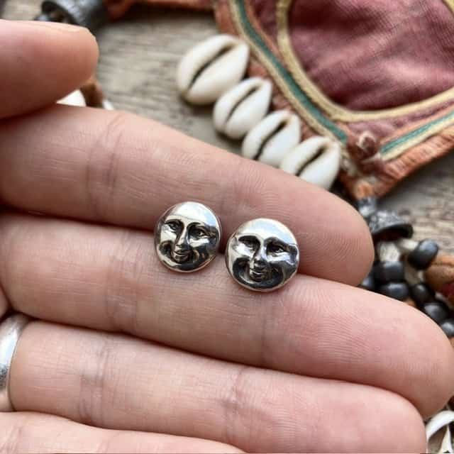 Vintage sterling silver moon face earrings