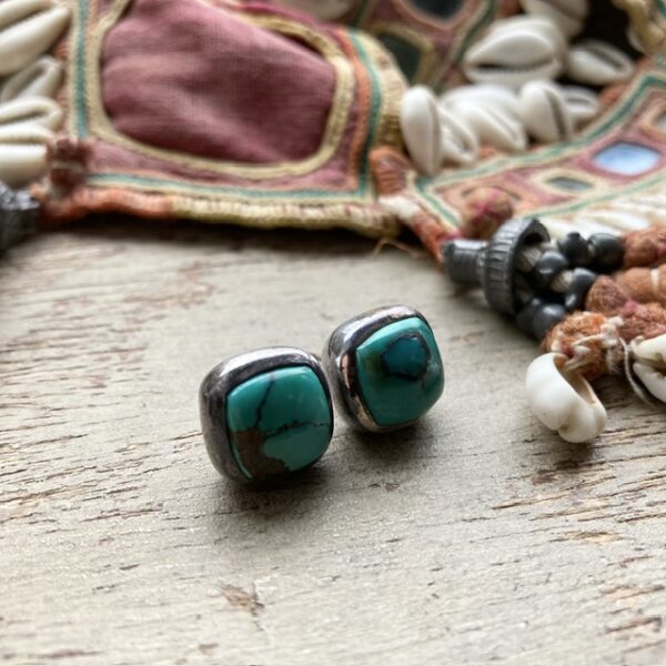Vintage sterling silver chunky turquoise earrings
