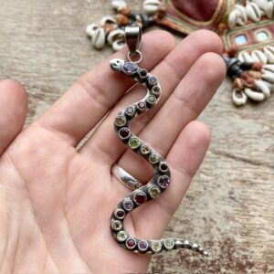 Vintage sterling silver gemstone snake pendant