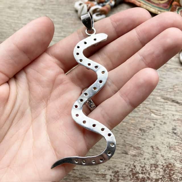 Vintage sterling silver gemstone snake pendant