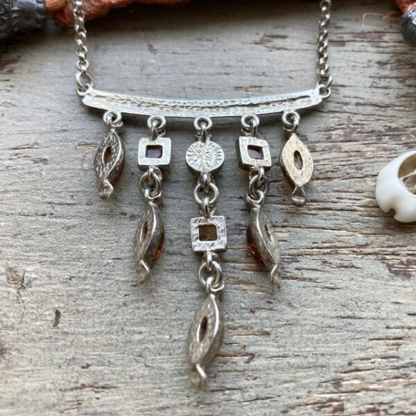 Vintage sterling silver and amber chandelier necklace
